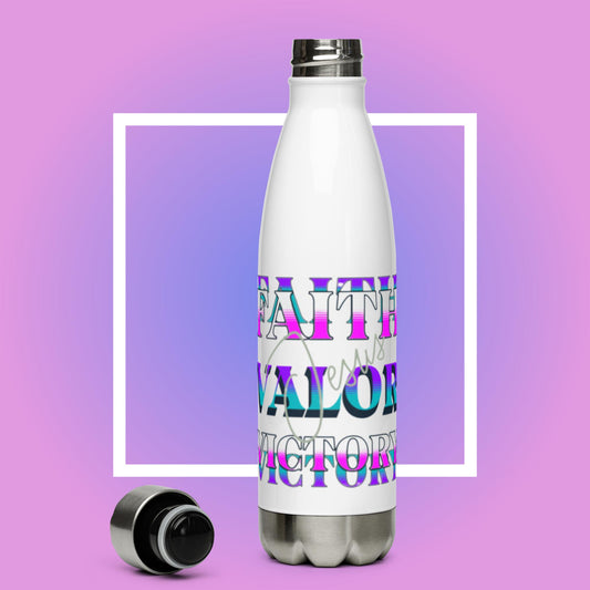Buy 'Faith Valor Victory and Jesus' Stainless Steel Water Bottle | Stay Refreshed at Eden Legacy"