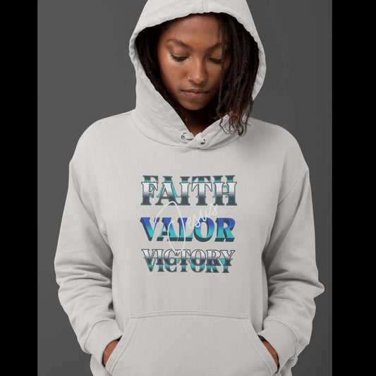 Buy 'Faith Valor Victory Thru JESUS' Unisex Hoodie | Declare Your Faith at Eden Legacy